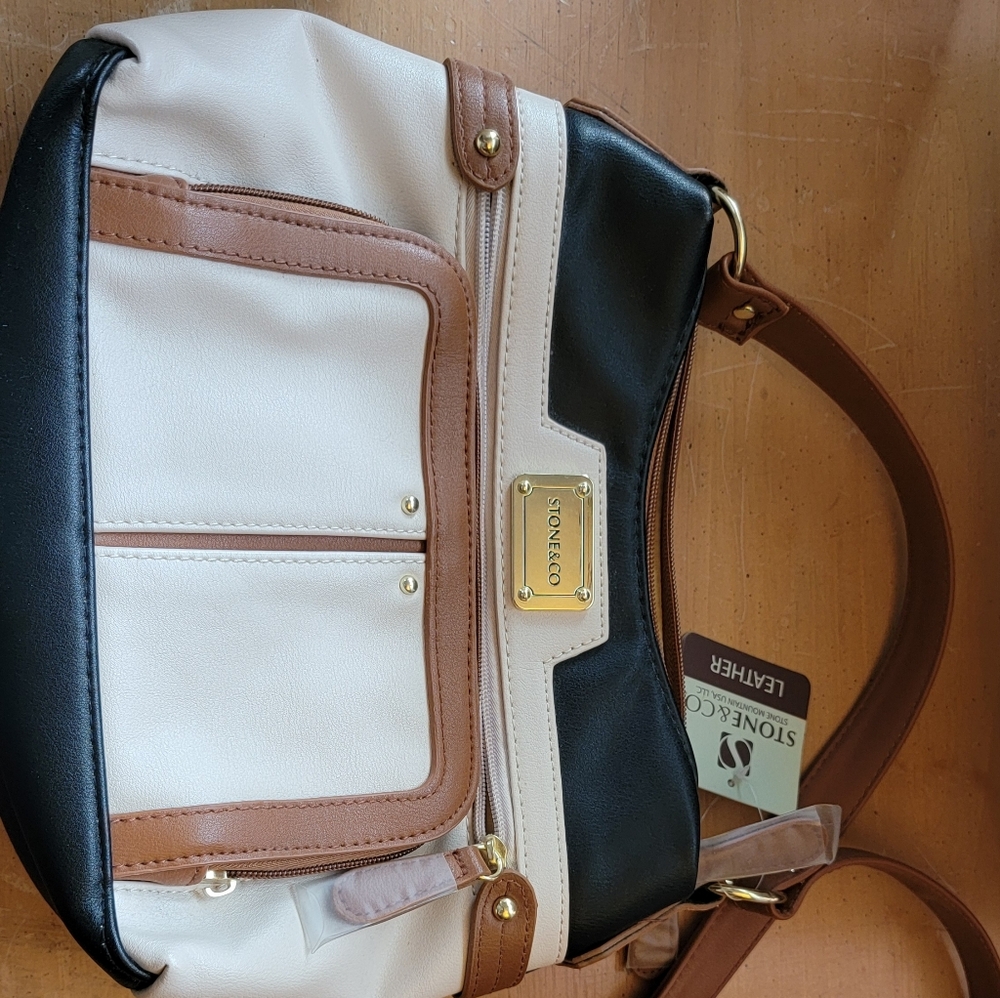 Stone & Co. Black, White, and Tan Leather Shoulder Bag (Maybe Crossbody?)